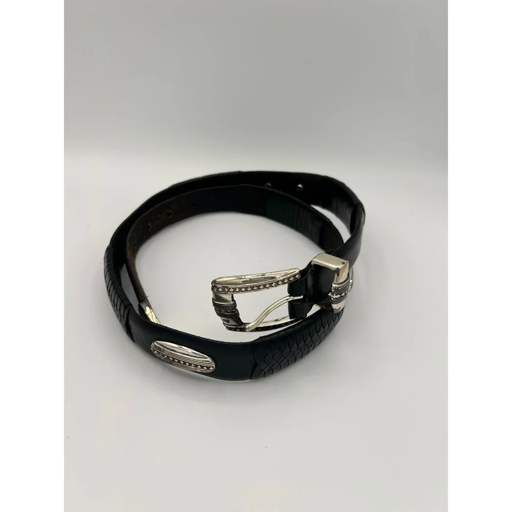 Brighton‎ Mens 36 Black Leather Western Concho Belt Silver Engraved Buckle 98053